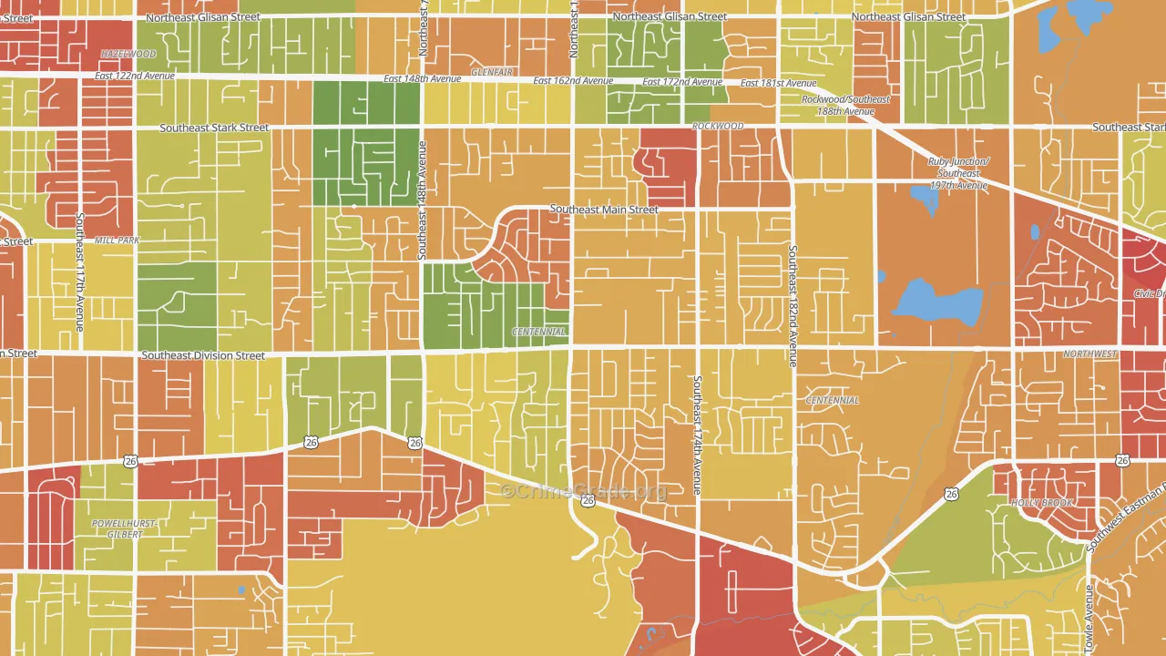 Centennial, Portland, OR Map of Arson Rates