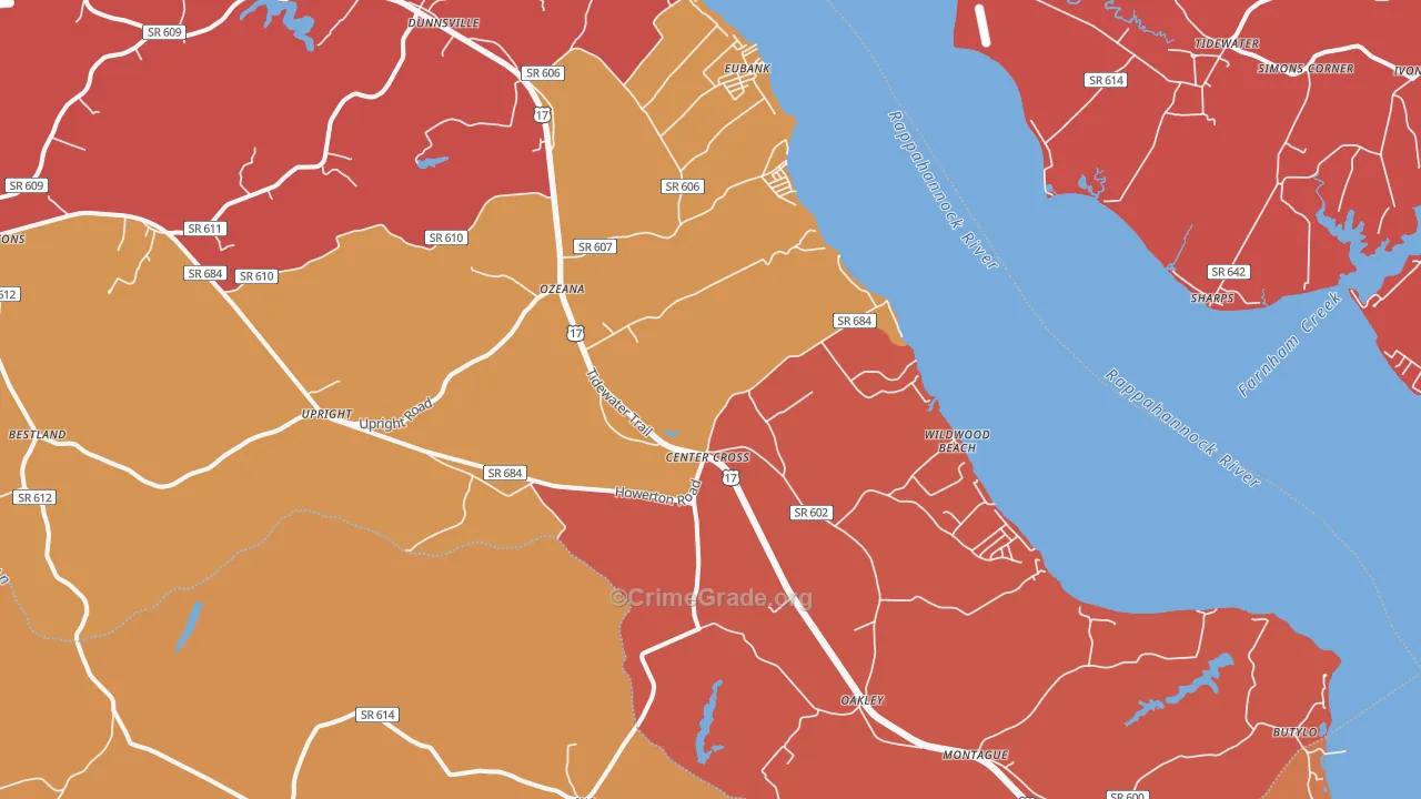 Center Cross, VA Map of Arson Rates