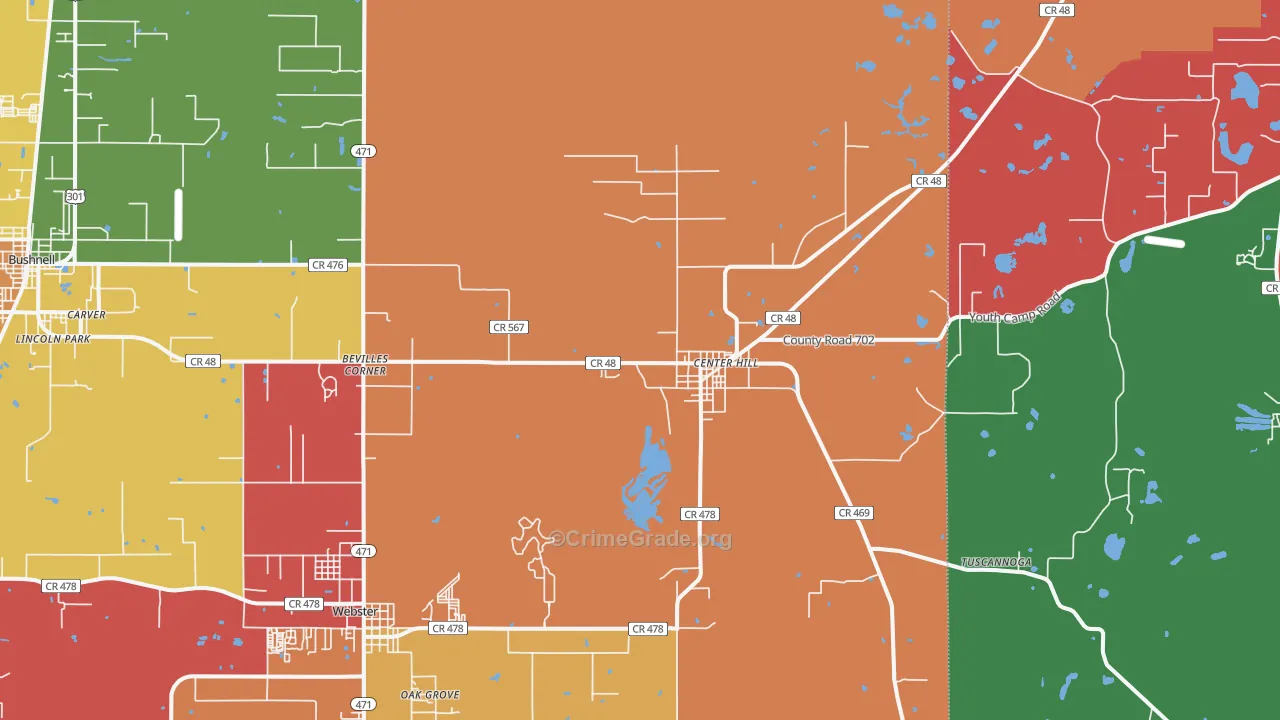 Center Hill, FL Map of Arson Rates