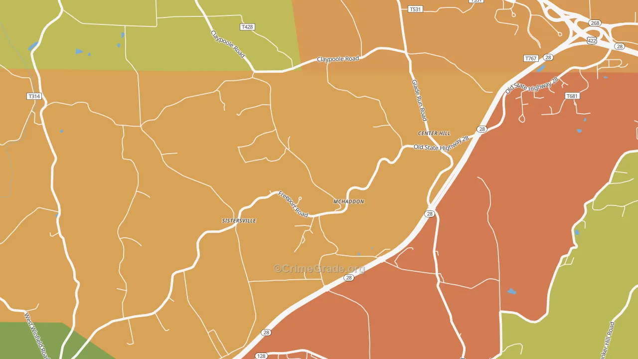 Center Hill, PA Map of Arson Rates
