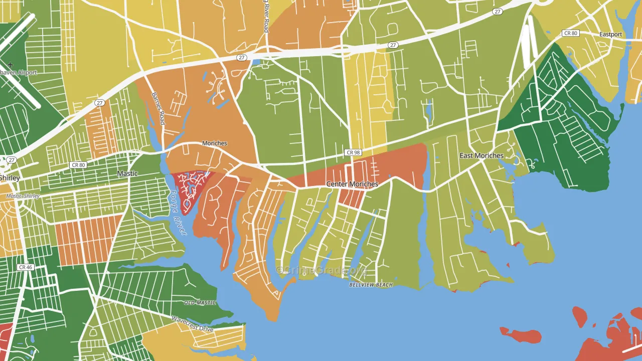 Center Moriches, NY Map of Arson Rates