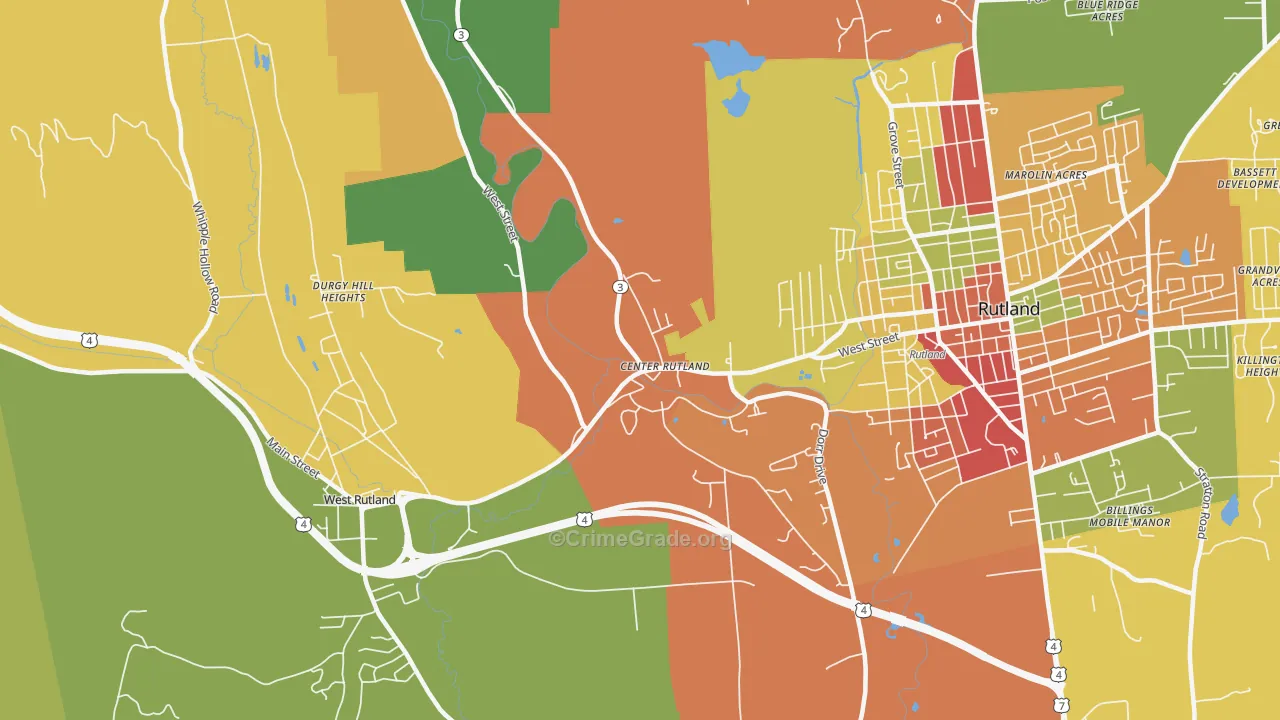 Center Rutland, VT Map of Arson Rates