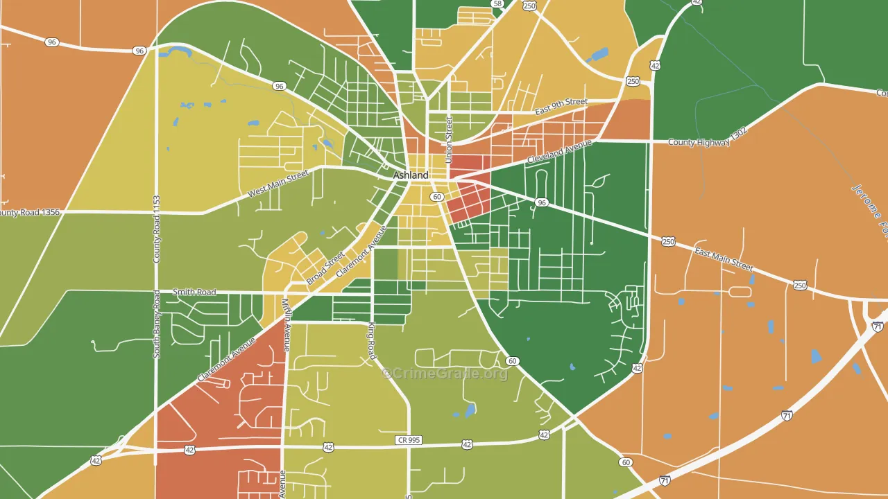 Center Street Historic District, Ashland, OH Map of Arson Rates