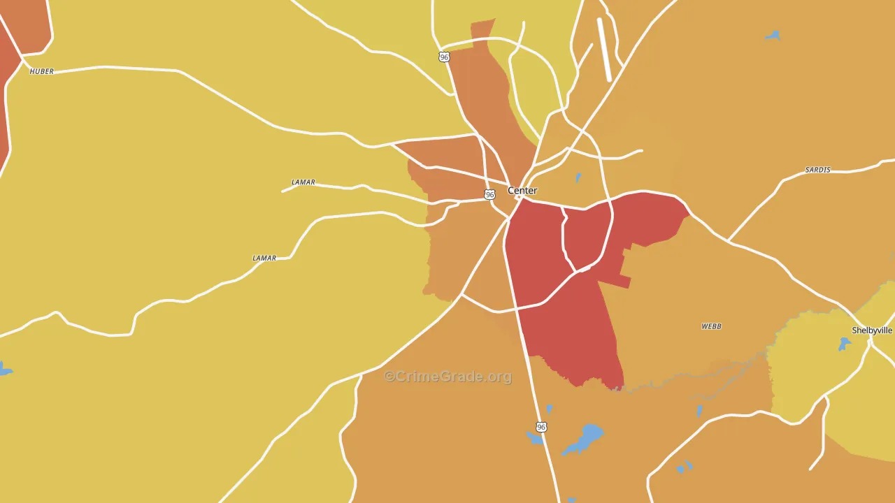 Center, TX Map of Arson Rates