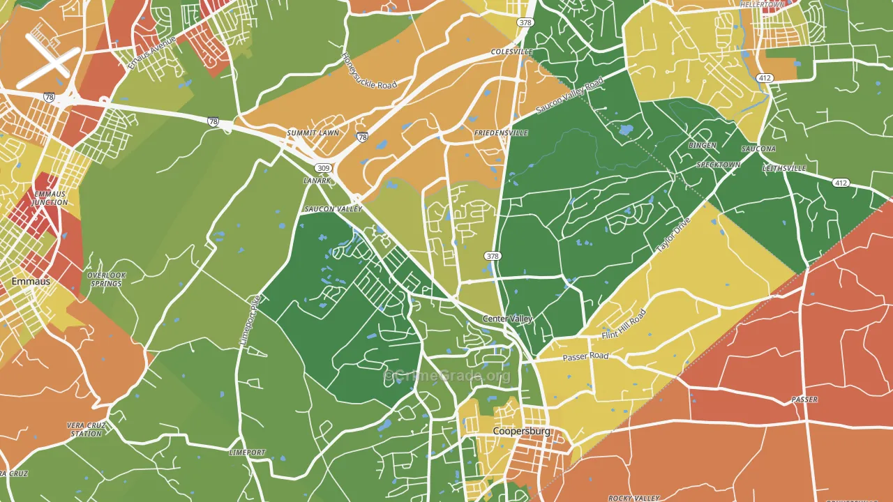 Center Valley, PA Map of Arson Rates