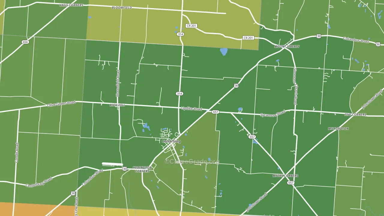 Centerburg, OH Map of Arson Rates