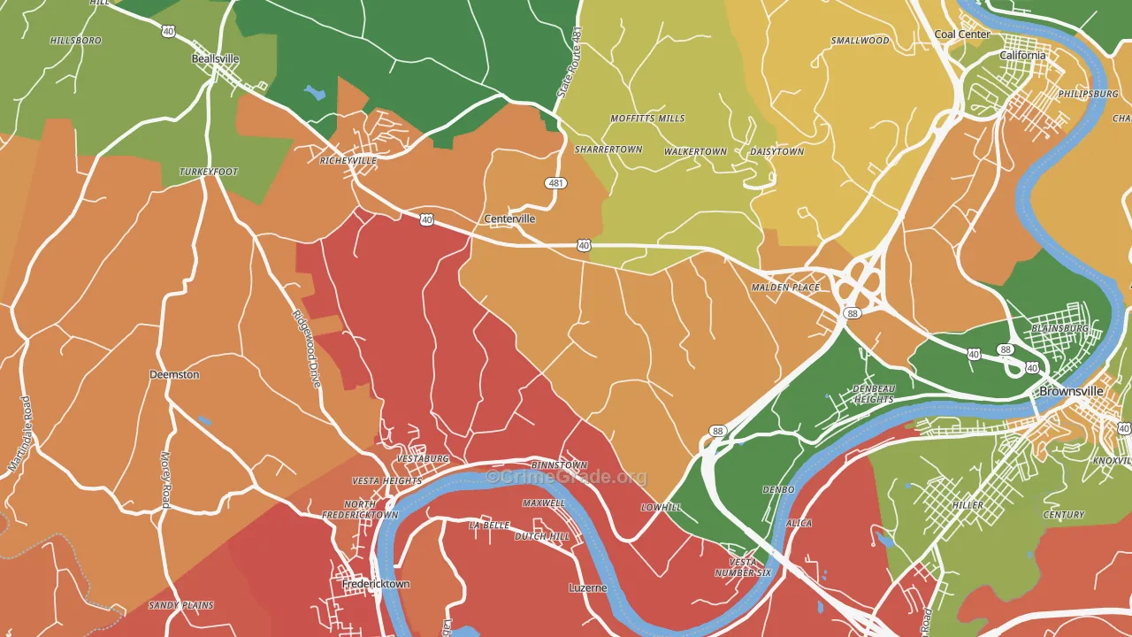Centerville, Brownsville, PA Map of Arson Rates