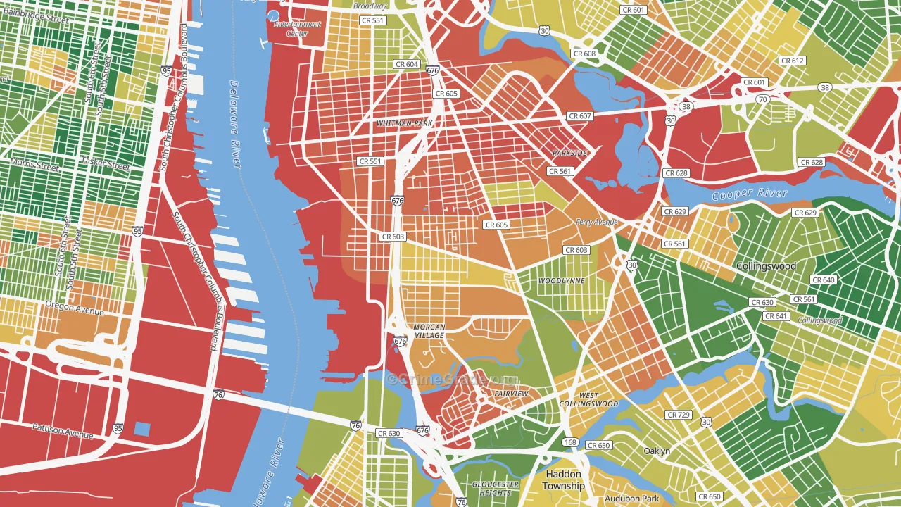 Centerville, Camden, NJ Map of Arson Rates