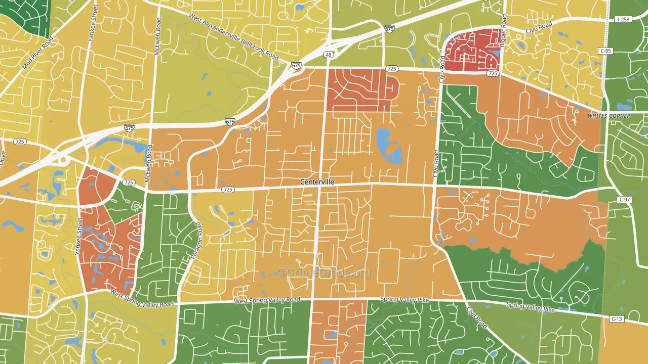 Centerville Historic District, Centerville, OH Map of Arson Rates
