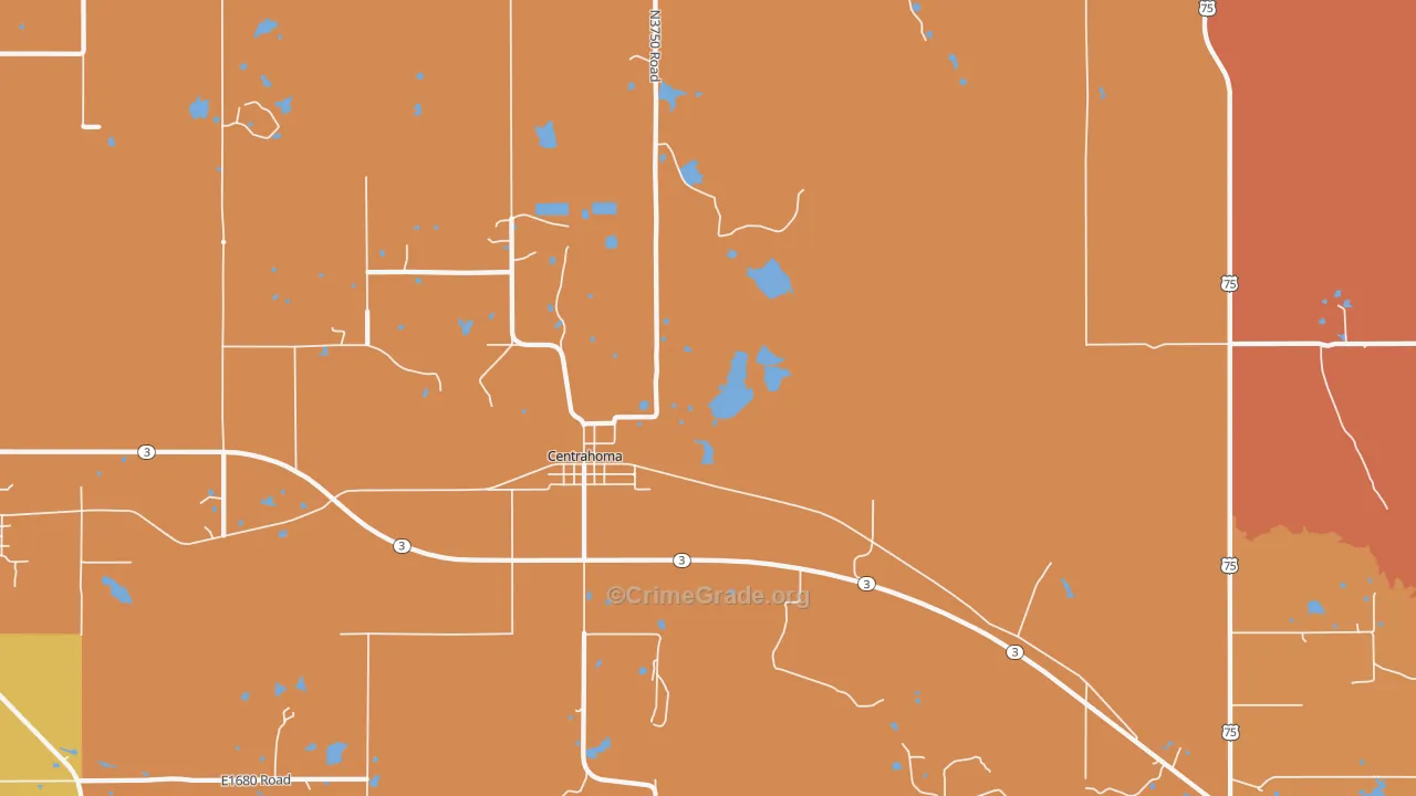 Centrahoma, OK Map of Arson Rates