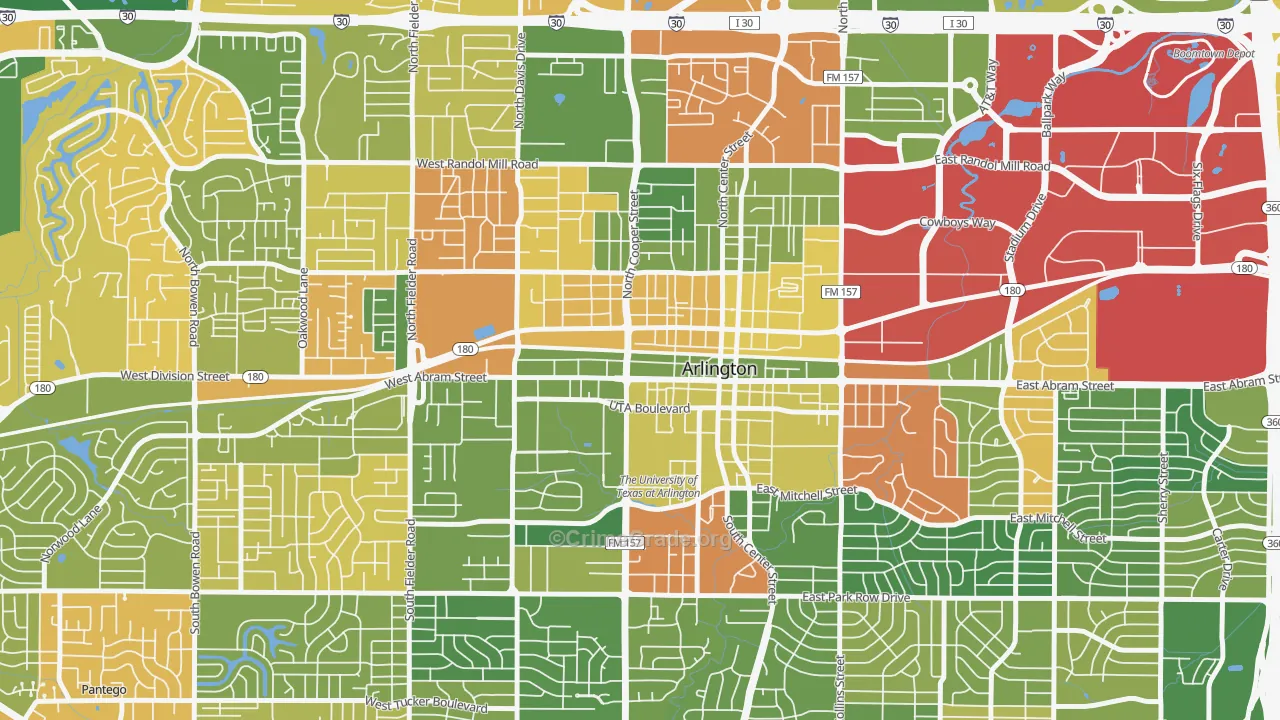 Central Arlington, Arlington, TX Map of Arson Rates