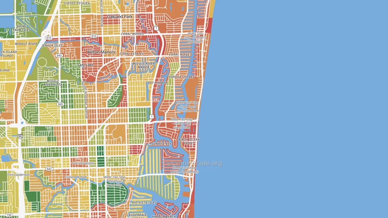 Central Beach, Fort Lauderdale, FL Map of Arson Rates