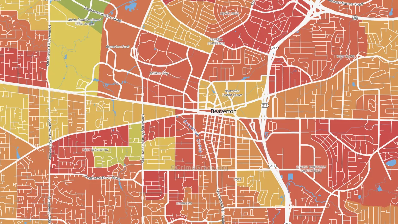 Central Beaverton, Beaverton, OR Map of Arson Rates