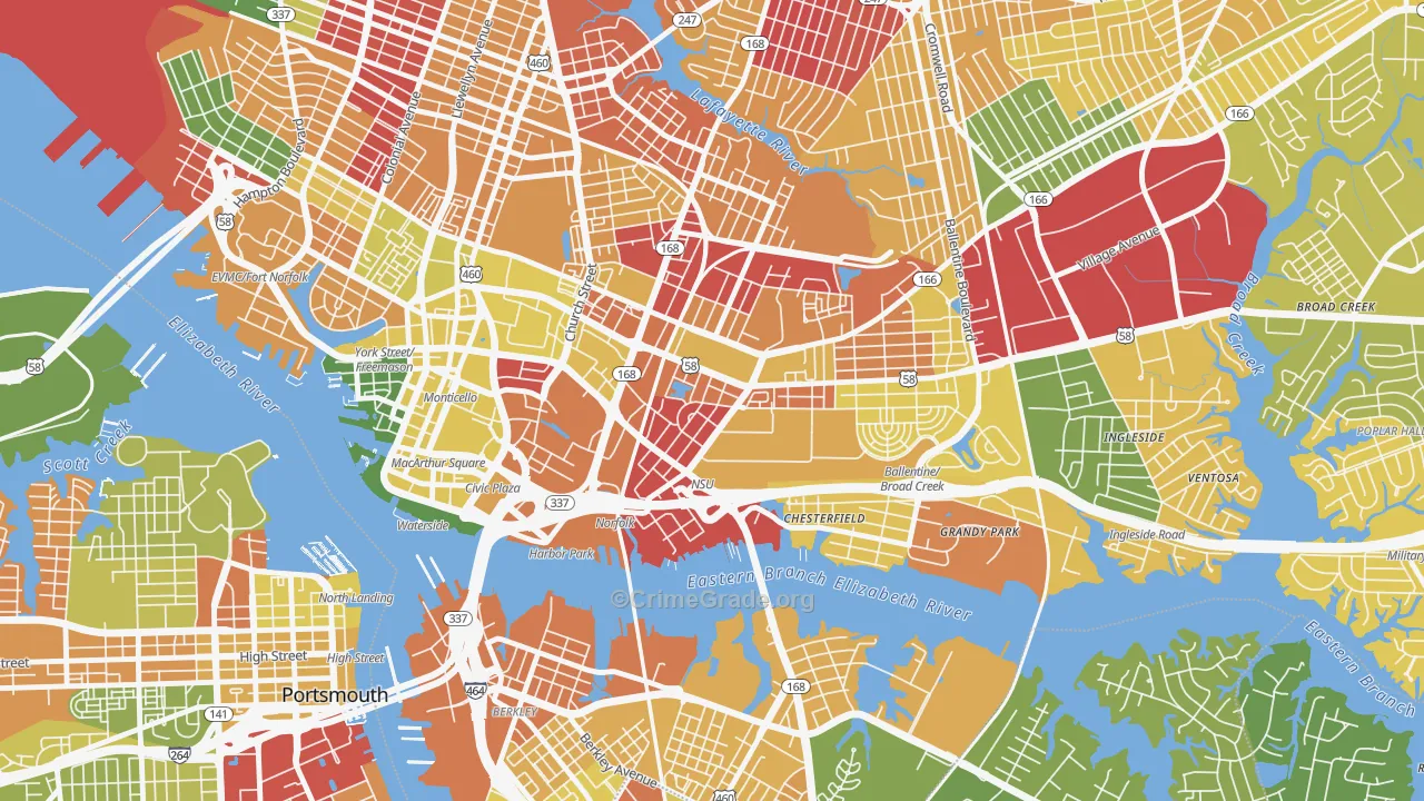 Central Brambleton, Norfolk, VA Map of Arson Rates