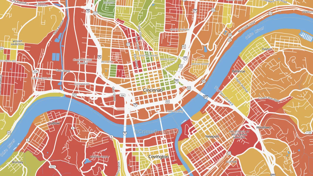 Central Business District, Cincinnati, OH Map of Arson Rates