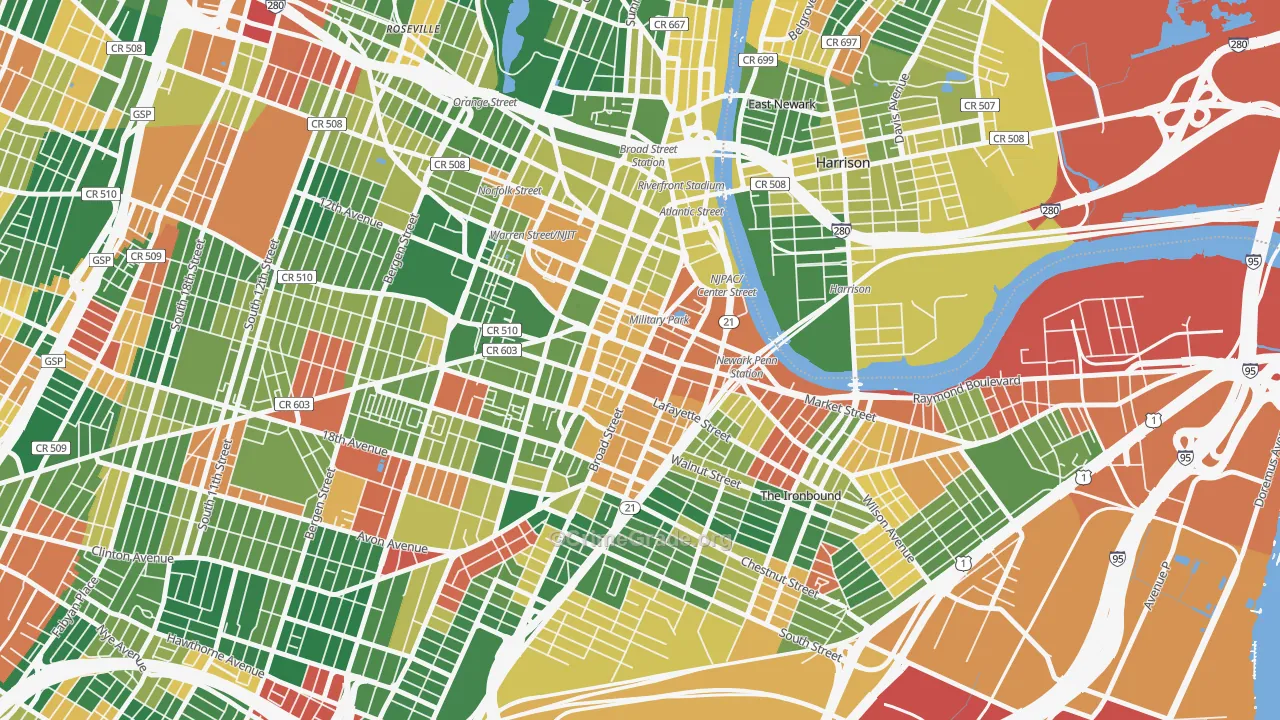 Central Business District, Newark, NJ Map of Arson Rates