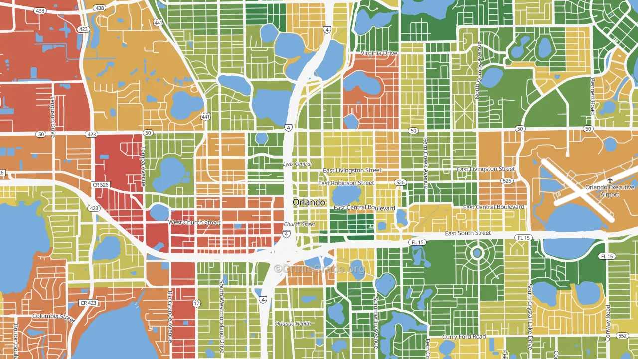 Central Business District, Orlando, FL Map of Arson Rates