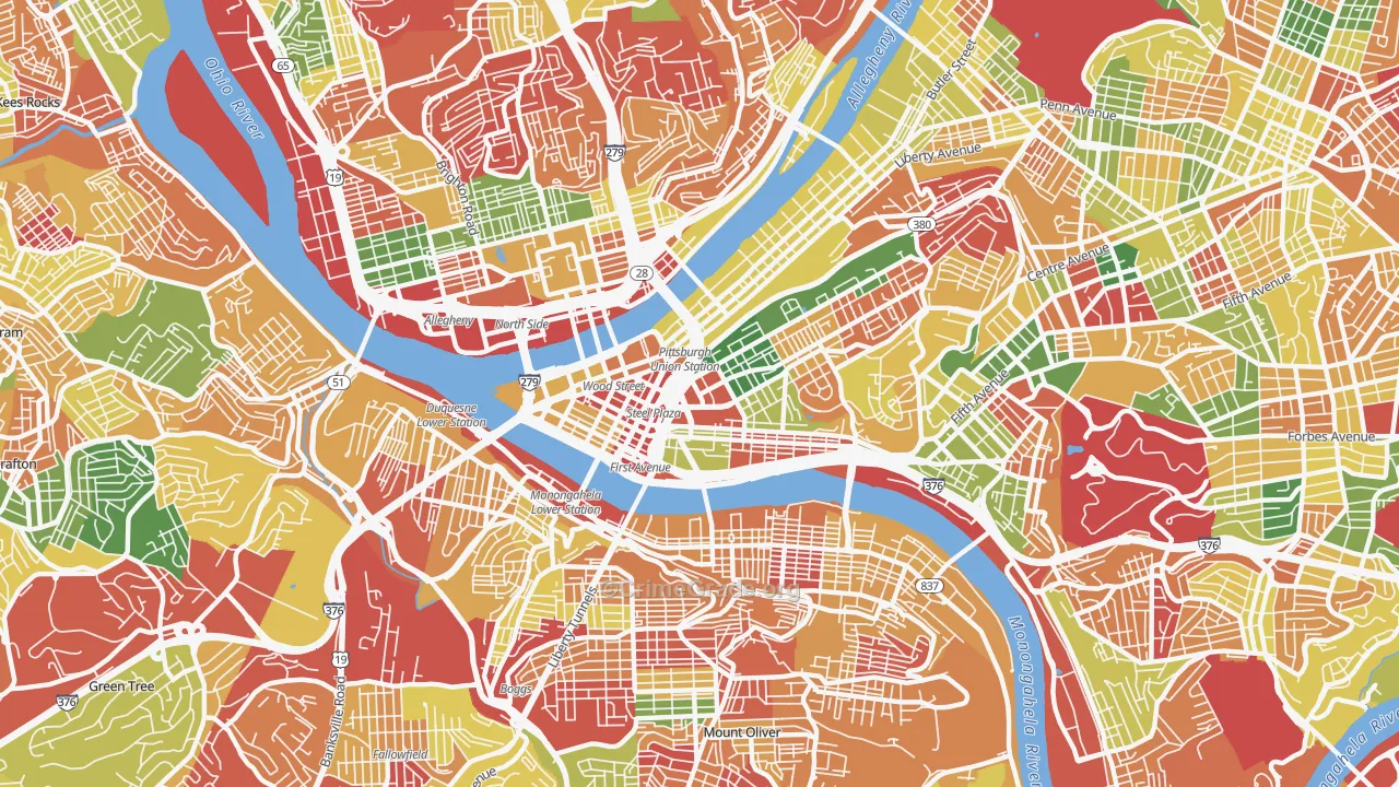 Central Business District, Pittsburgh, PA Map of Arson Rates