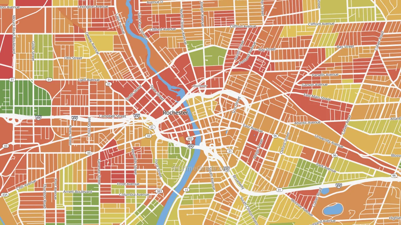 Central Business District-Rochester, Rochester, NY Map of Arson Rates