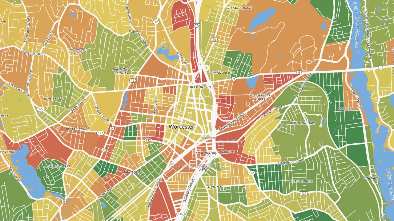 Central Business District, Worcester, MA Map of Arson Rates