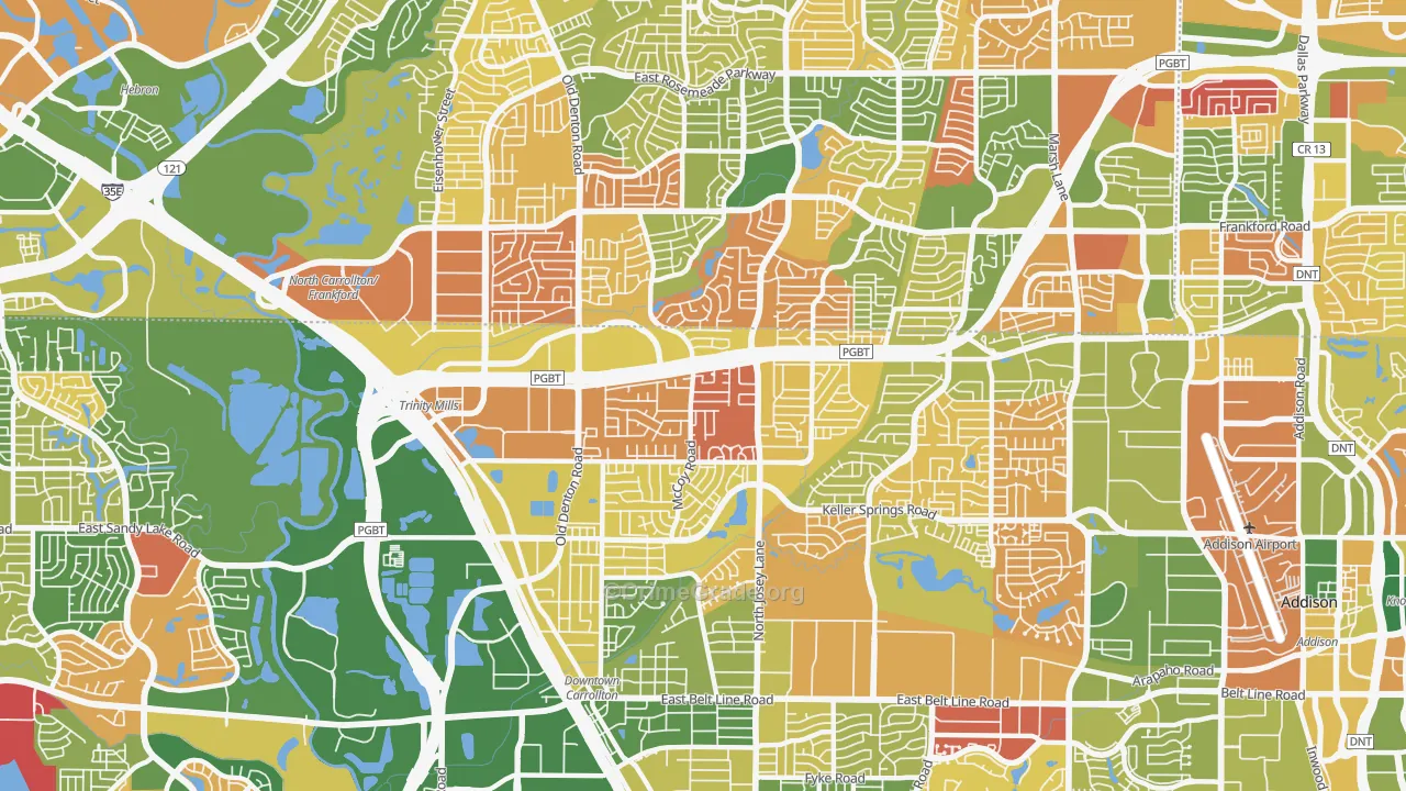 Central Carrollton, Carrollton, TX Map of Arson Rates