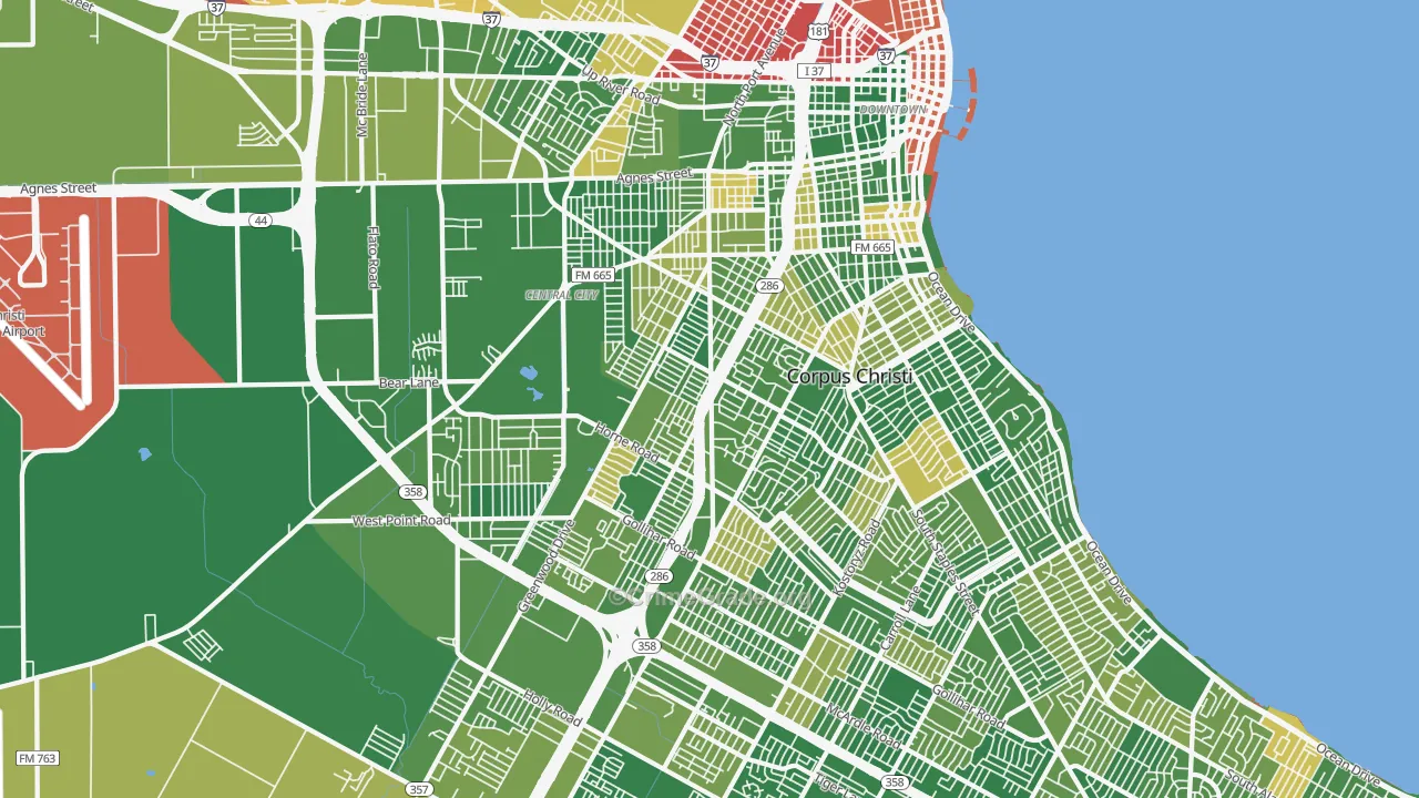 Central City, Corpus Christi, TX Map of Arson Rates