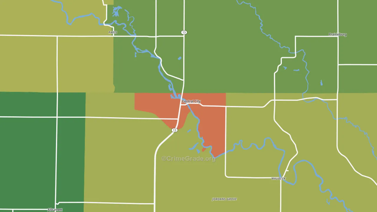 Central City, IA Map of Arson Rates