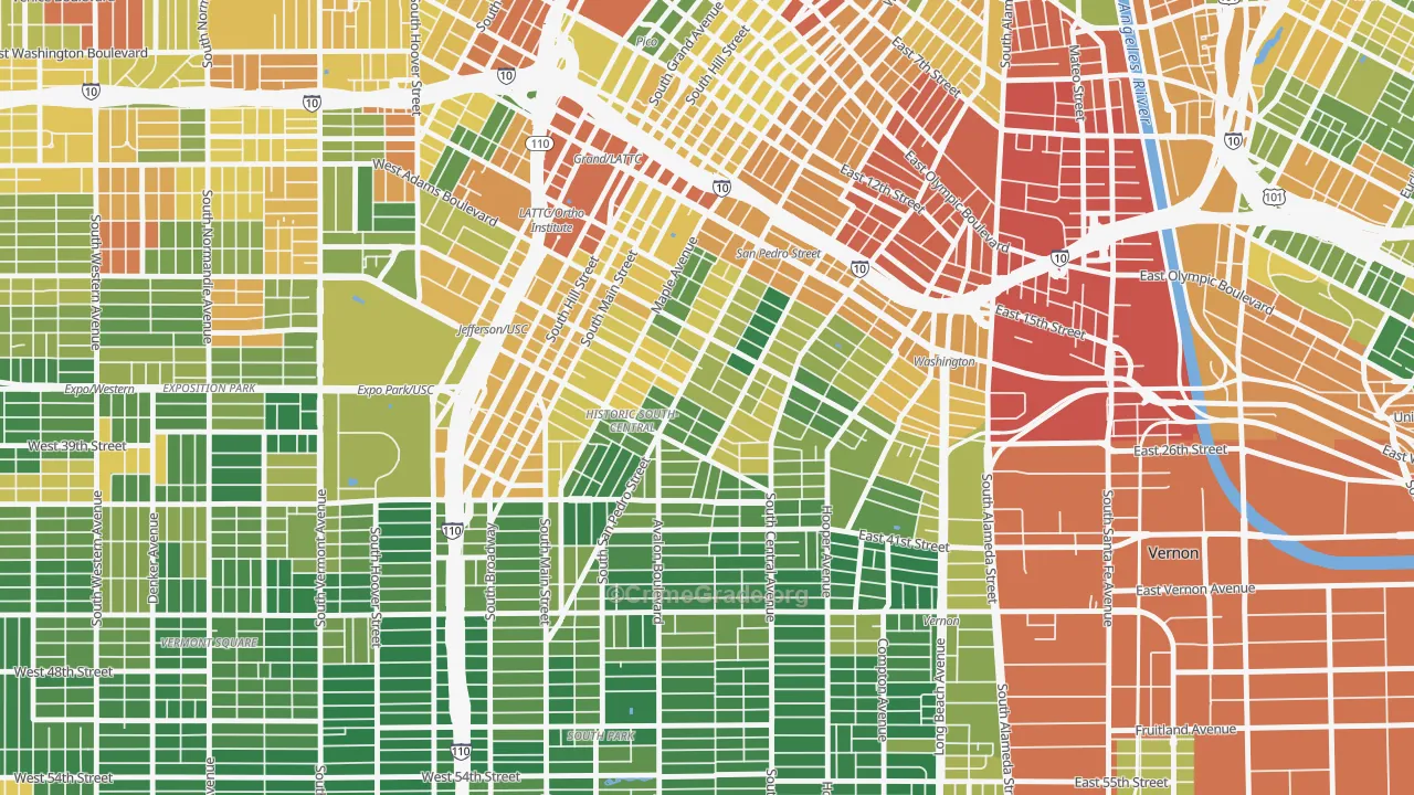 Central City, Los Angeles, CA Map of Arson Rates