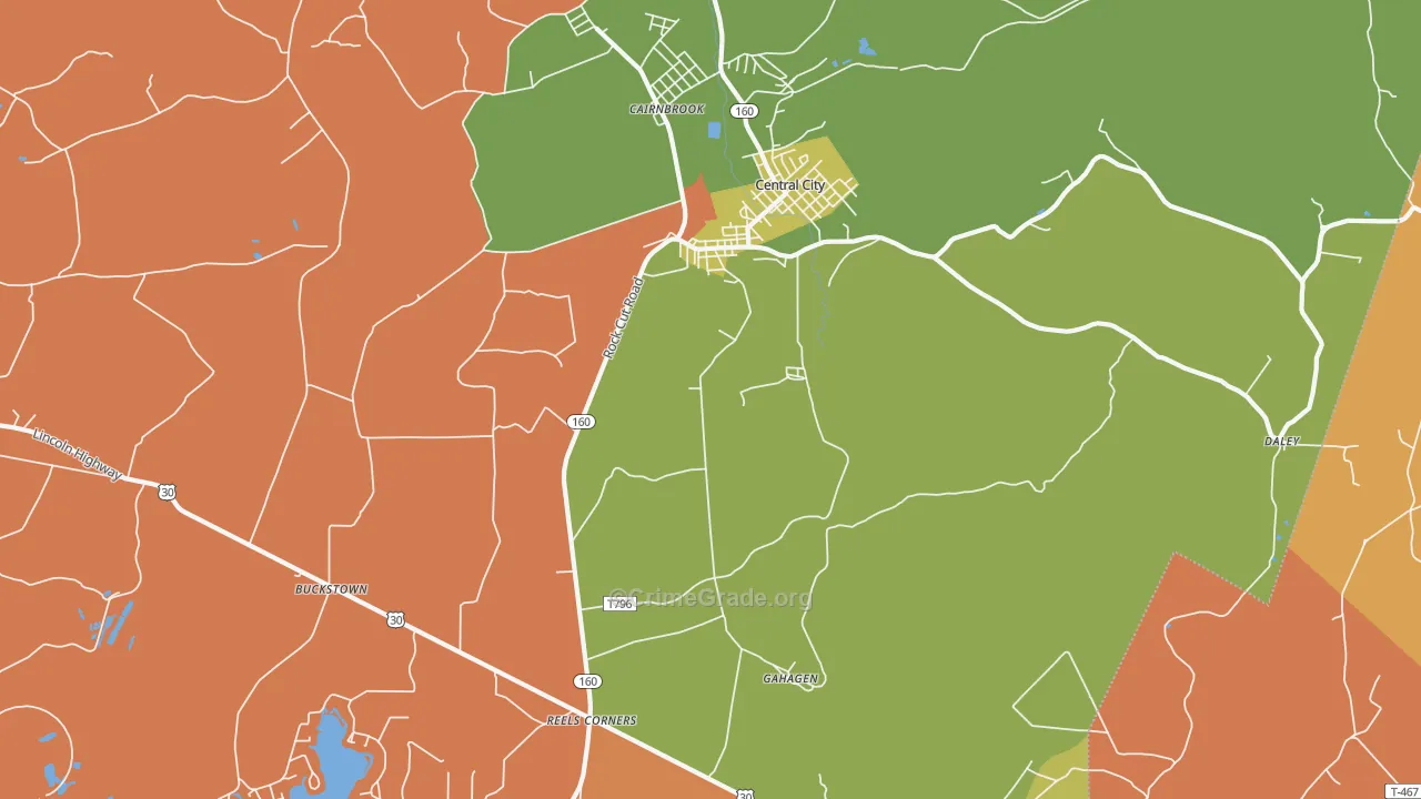 Central City, PA Map of Arson Rates