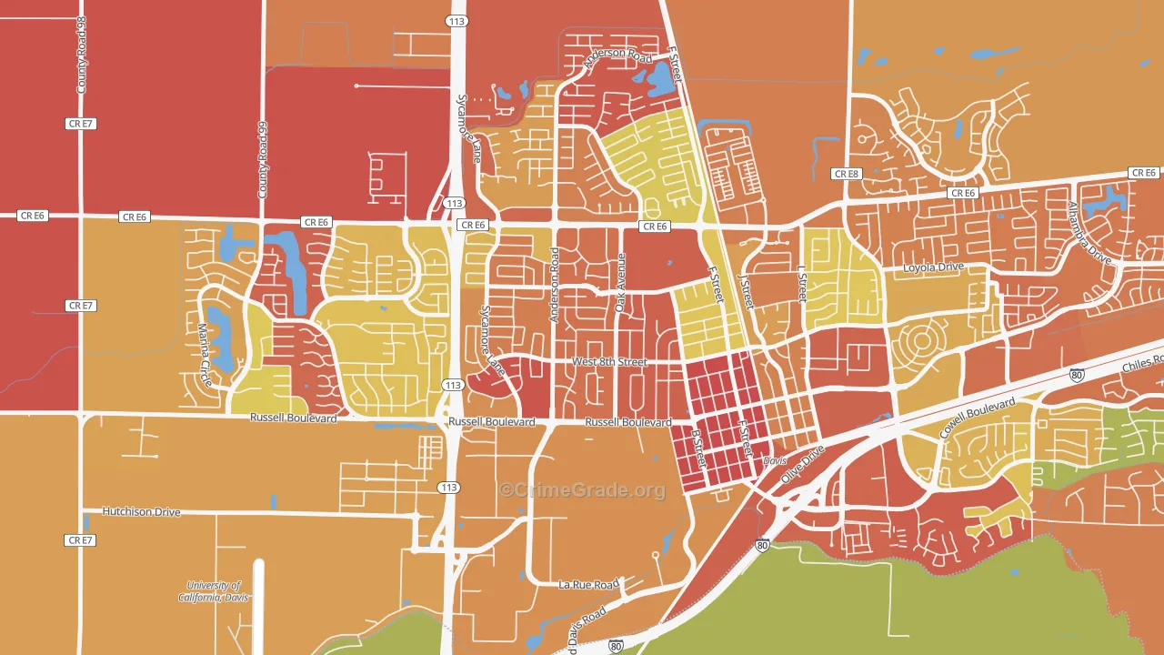 Central Davis, Davis, CA Map of Arson Rates