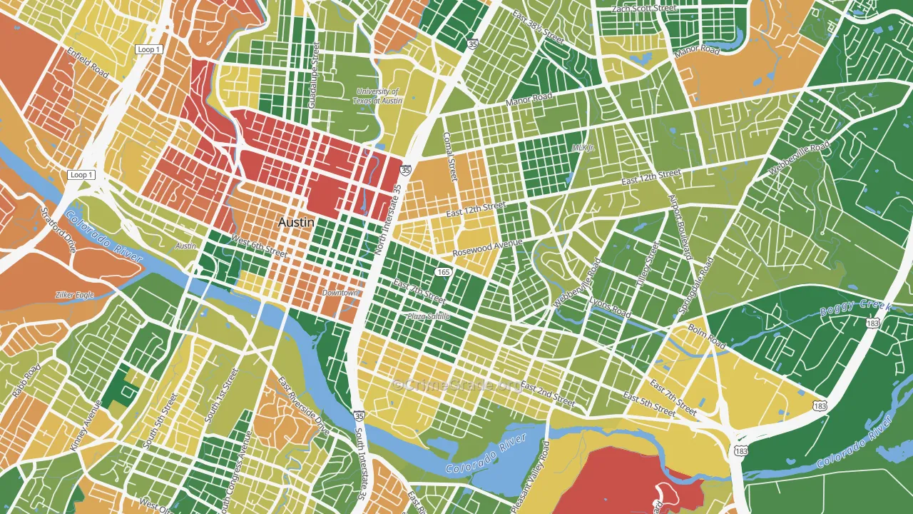 Central East Austin, Austin, TX Map of Arson Rates
