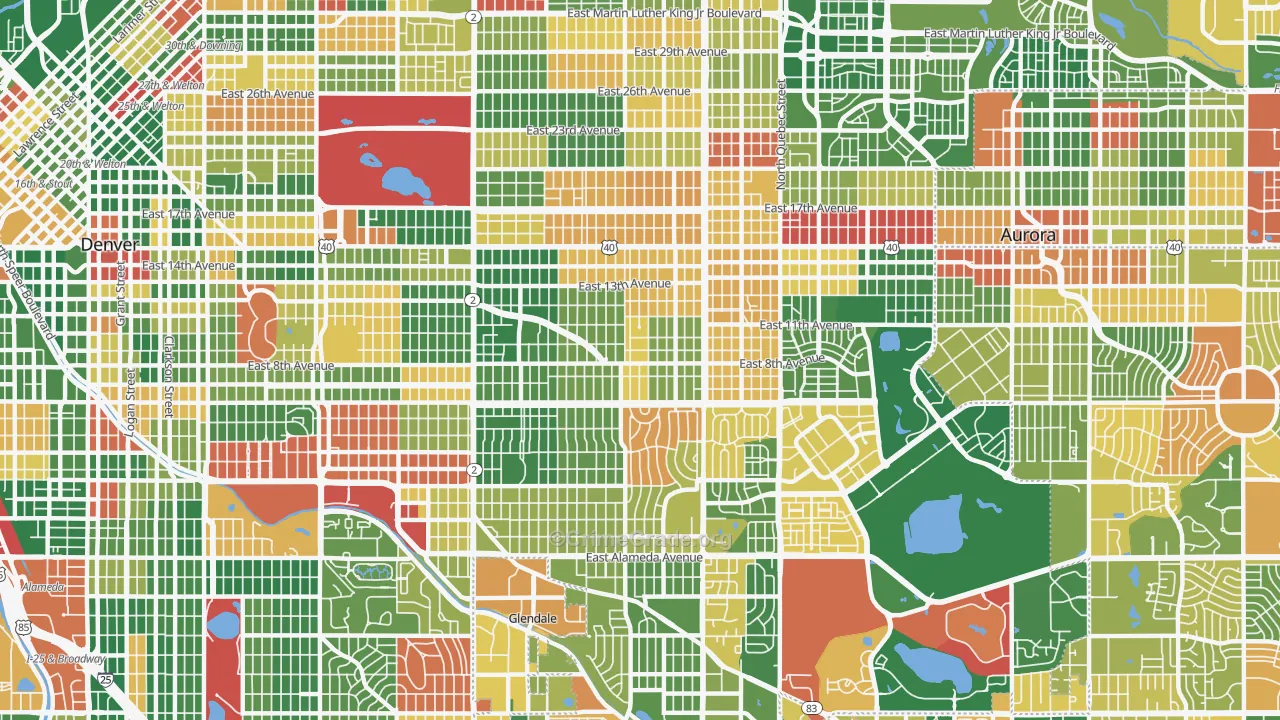 Central East Denver, Denver, CO Map of Arson Rates