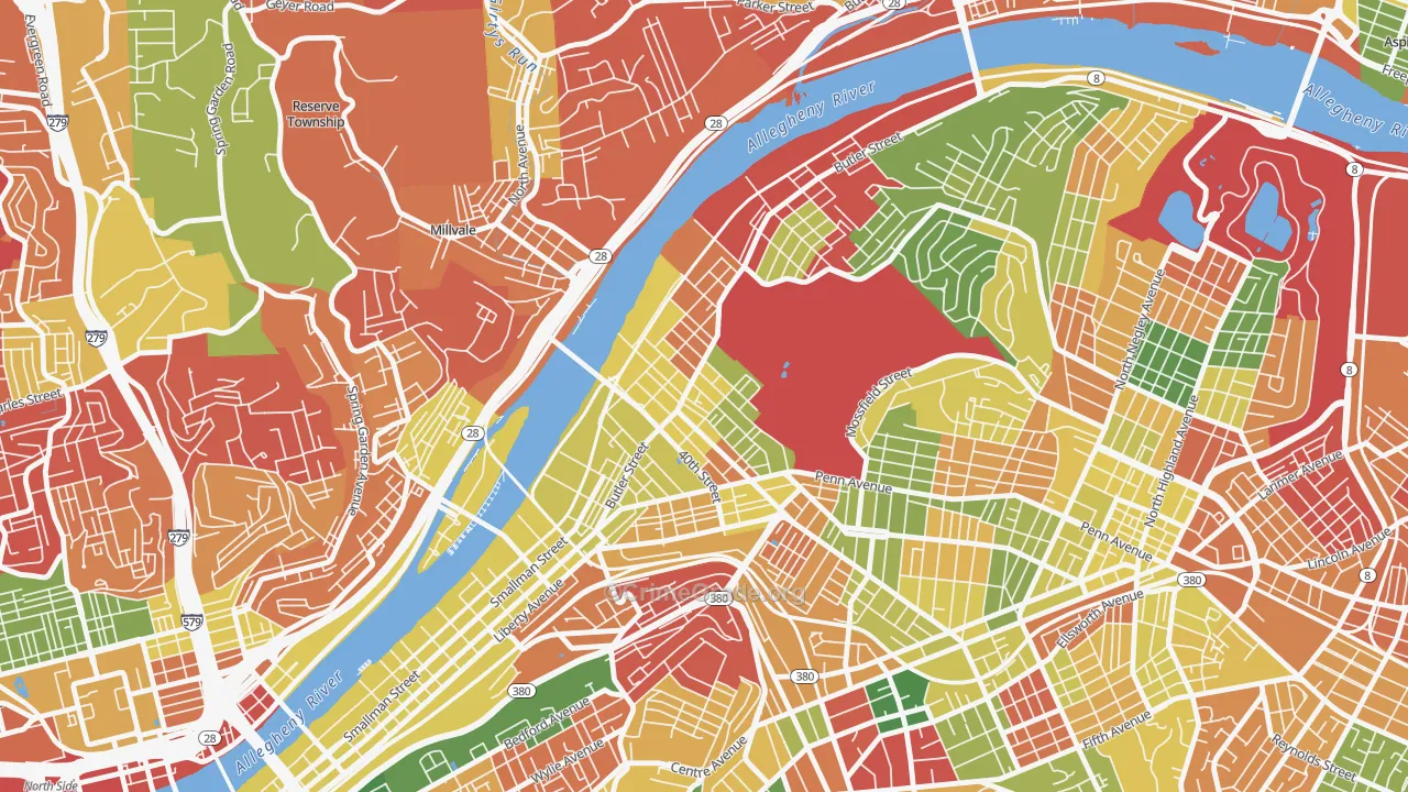 Central Lawrenceville, Pittsburgh, PA Map of Arson Rates