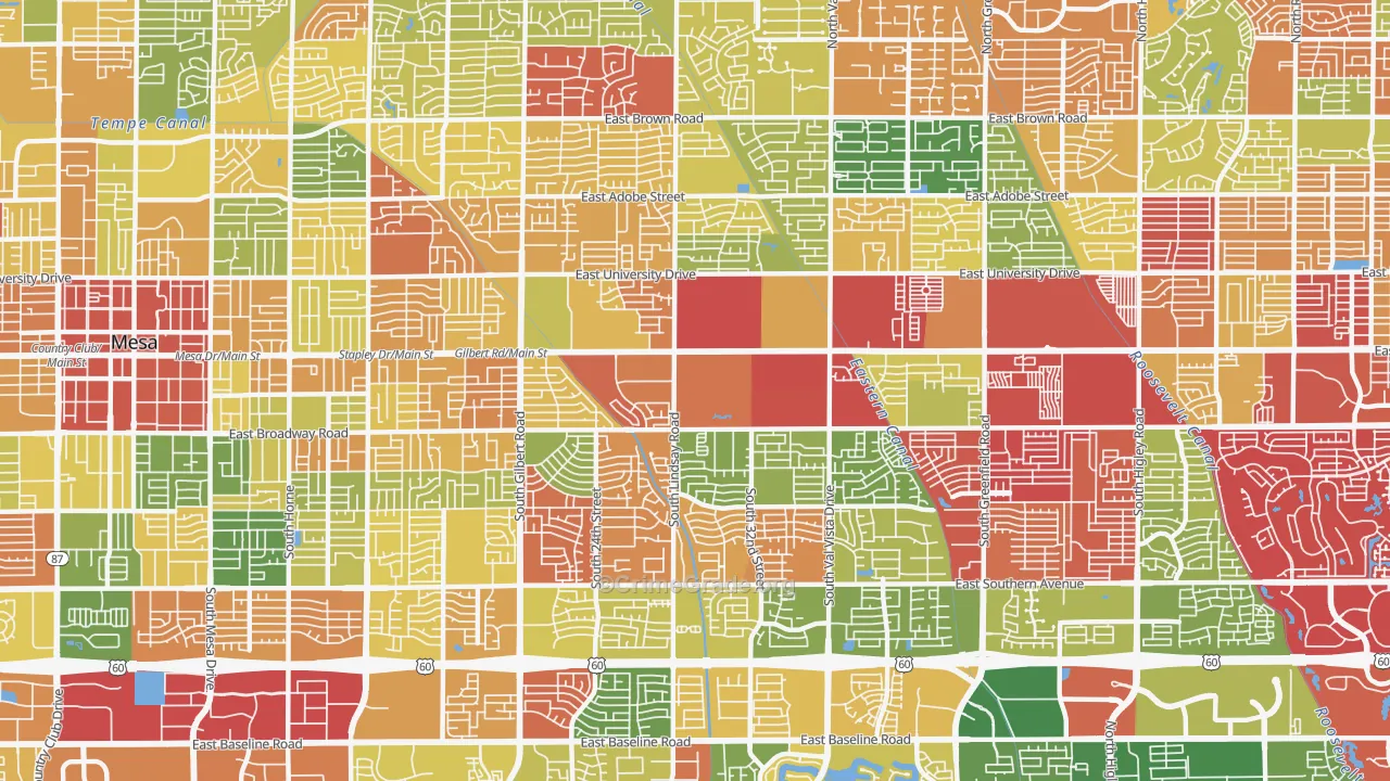 Central Mesa, Mesa, AZ Map of Arson Rates
