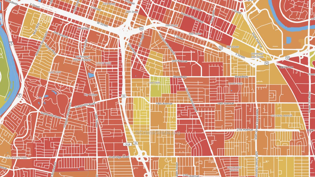 Central Oak Park, Sacramento, CA Map of Arson Rates