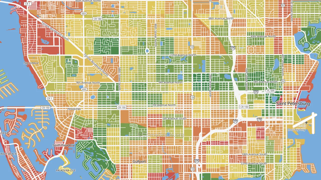 Central Oak Park, St. Petersburg, FL Map of Arson Rates