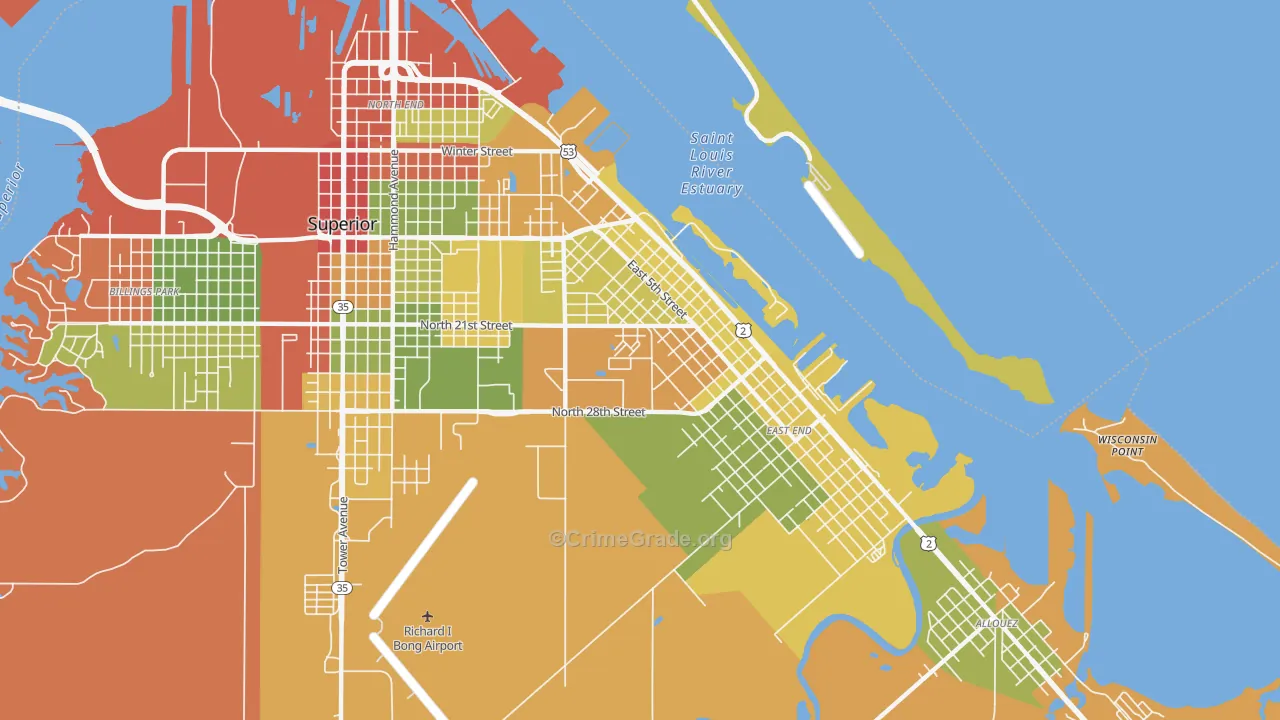 Central Park, Superior, WI Map of Arson Rates