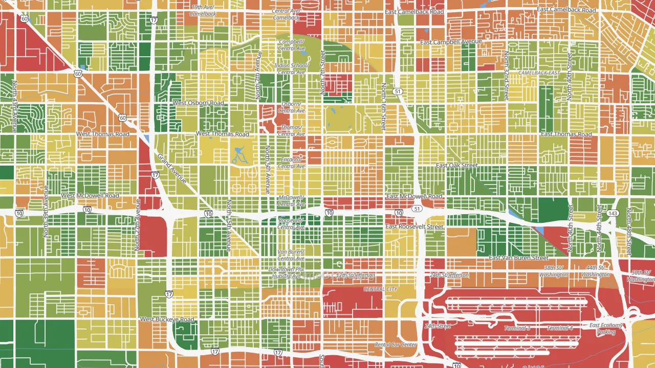 Central Phoenix, Phoenix, AZ Map of Arson Rates