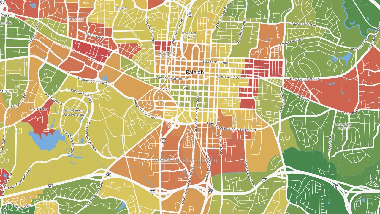 Central, Raleigh, NC Map of Arson Rates