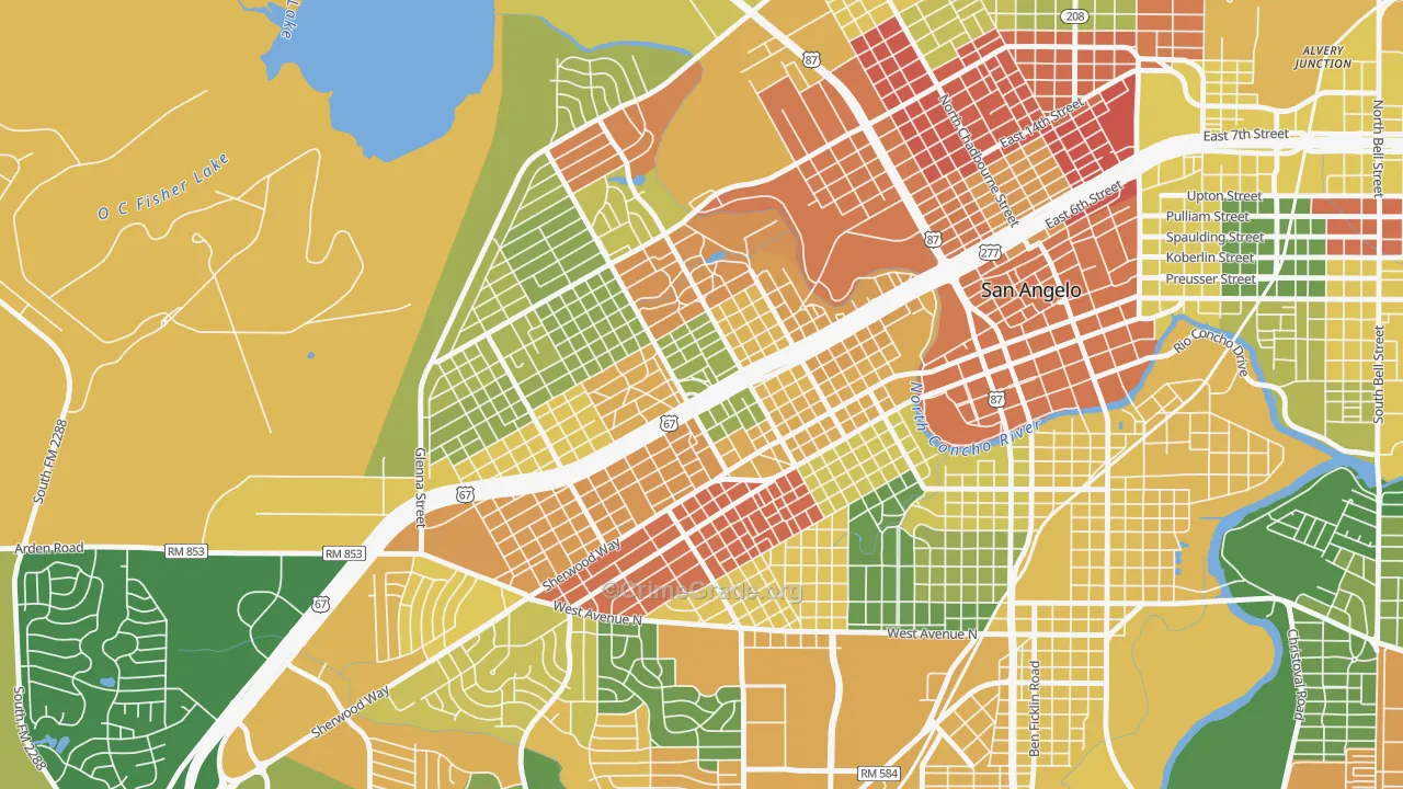 Central, San Angelo, TX Map of Arson Rates