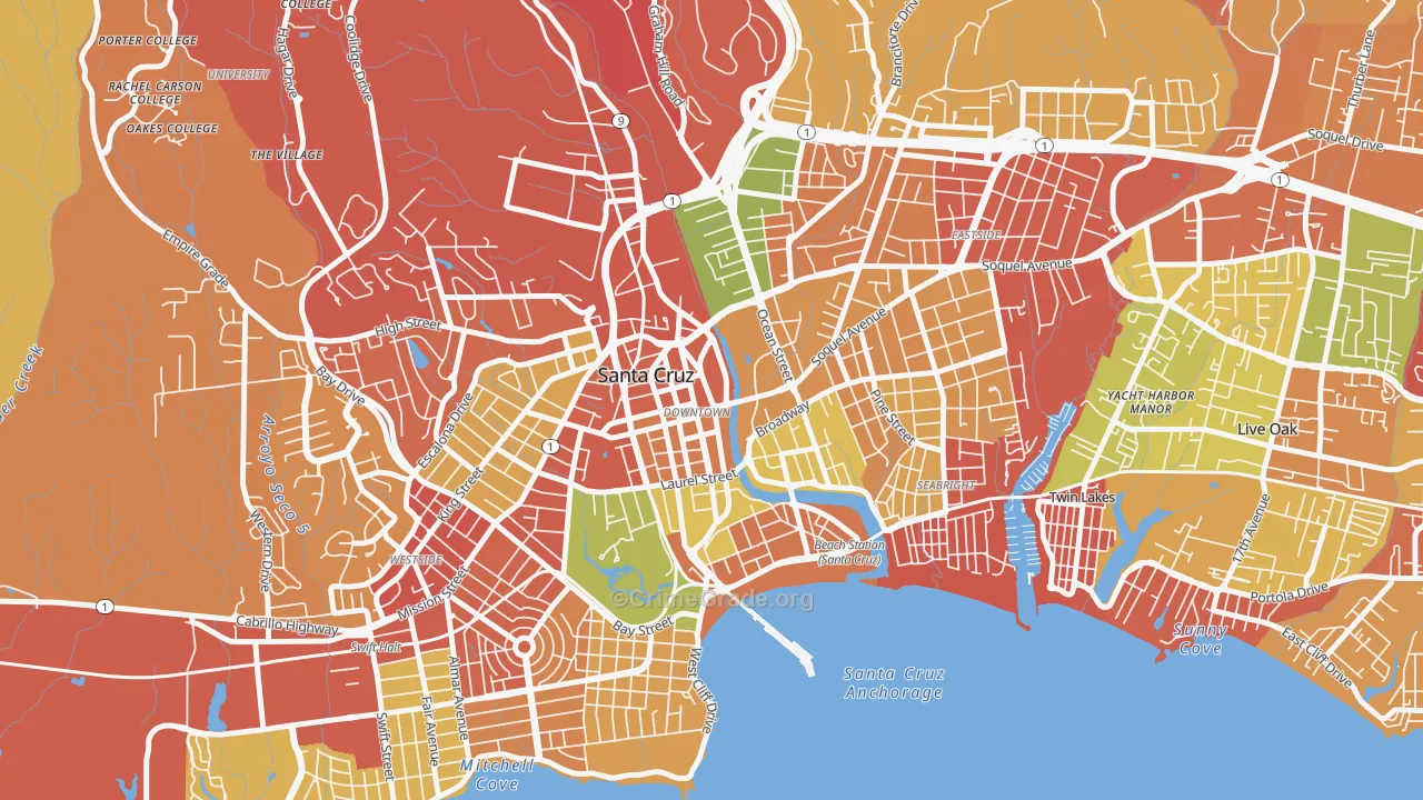 Central Santa Cruz, Santa Cruz, CA Map of Arson Rates