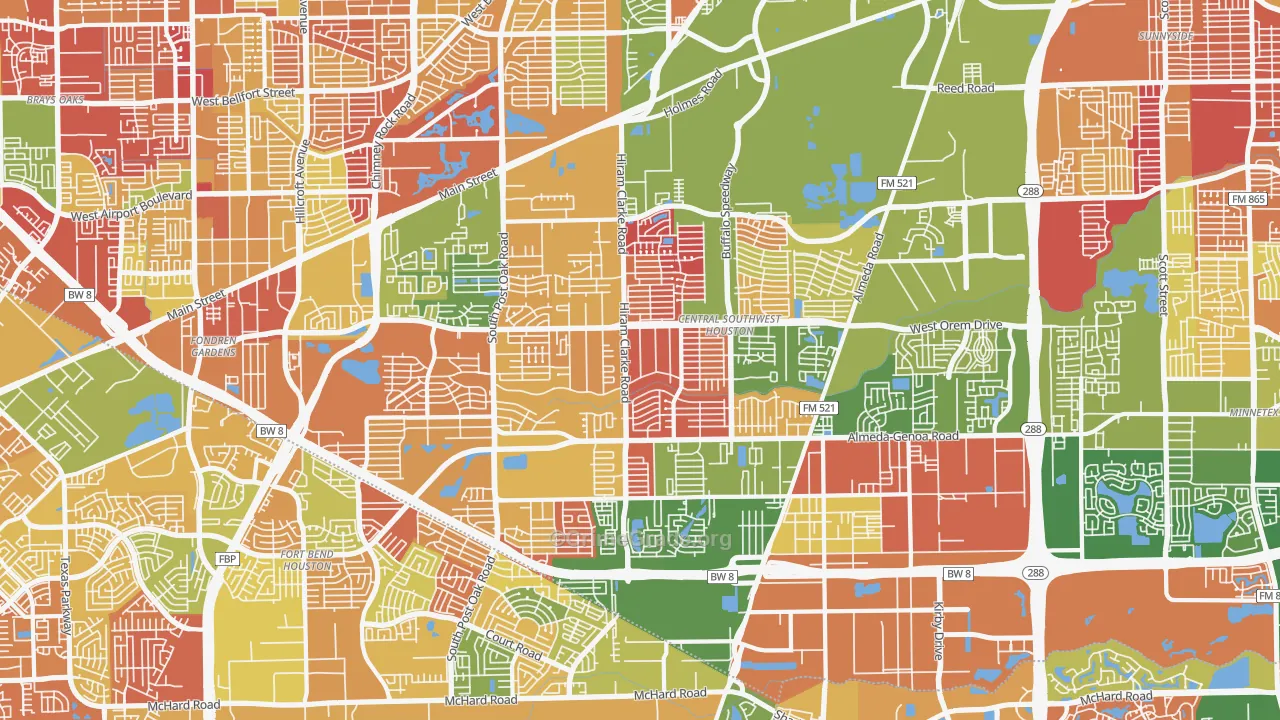 Central Southwest, Houston, TX Map of Arson Rates