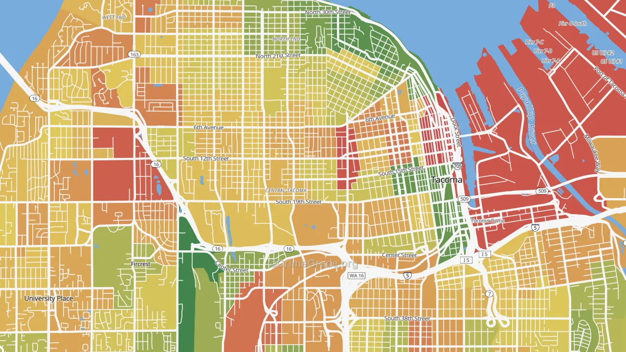 Central, Tacoma, WA Map of Arson Rates