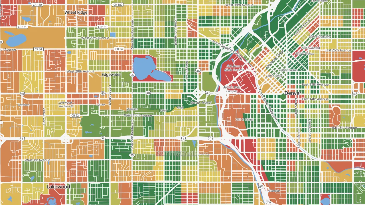 Central West Denver, Denver, CO Map of Arson Rates