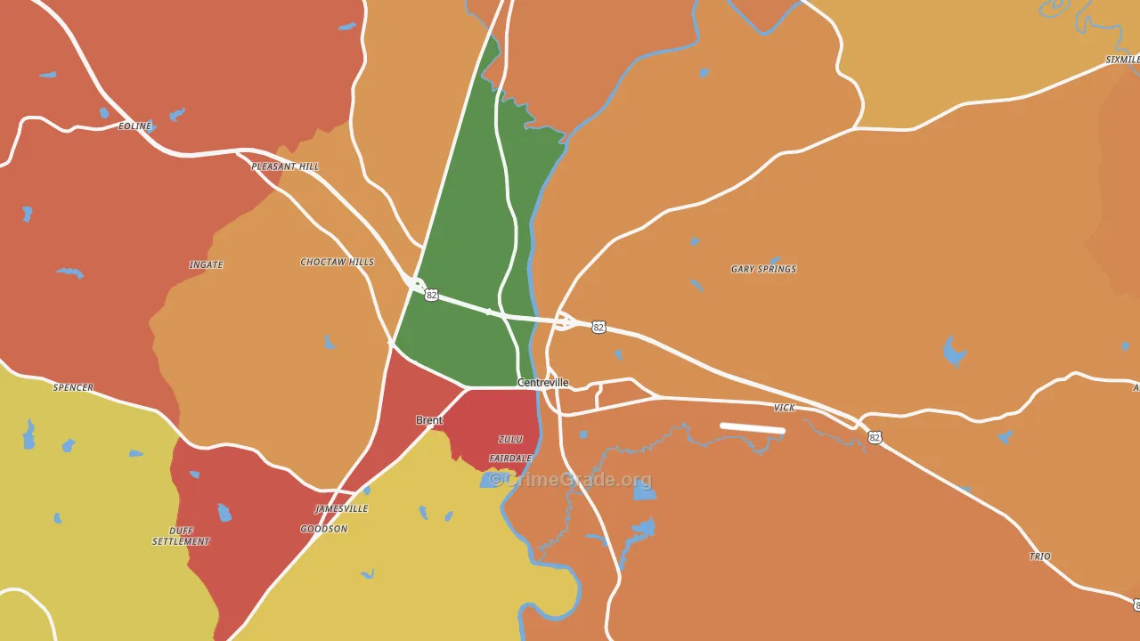 Centreville, AL Map of Arson Rates