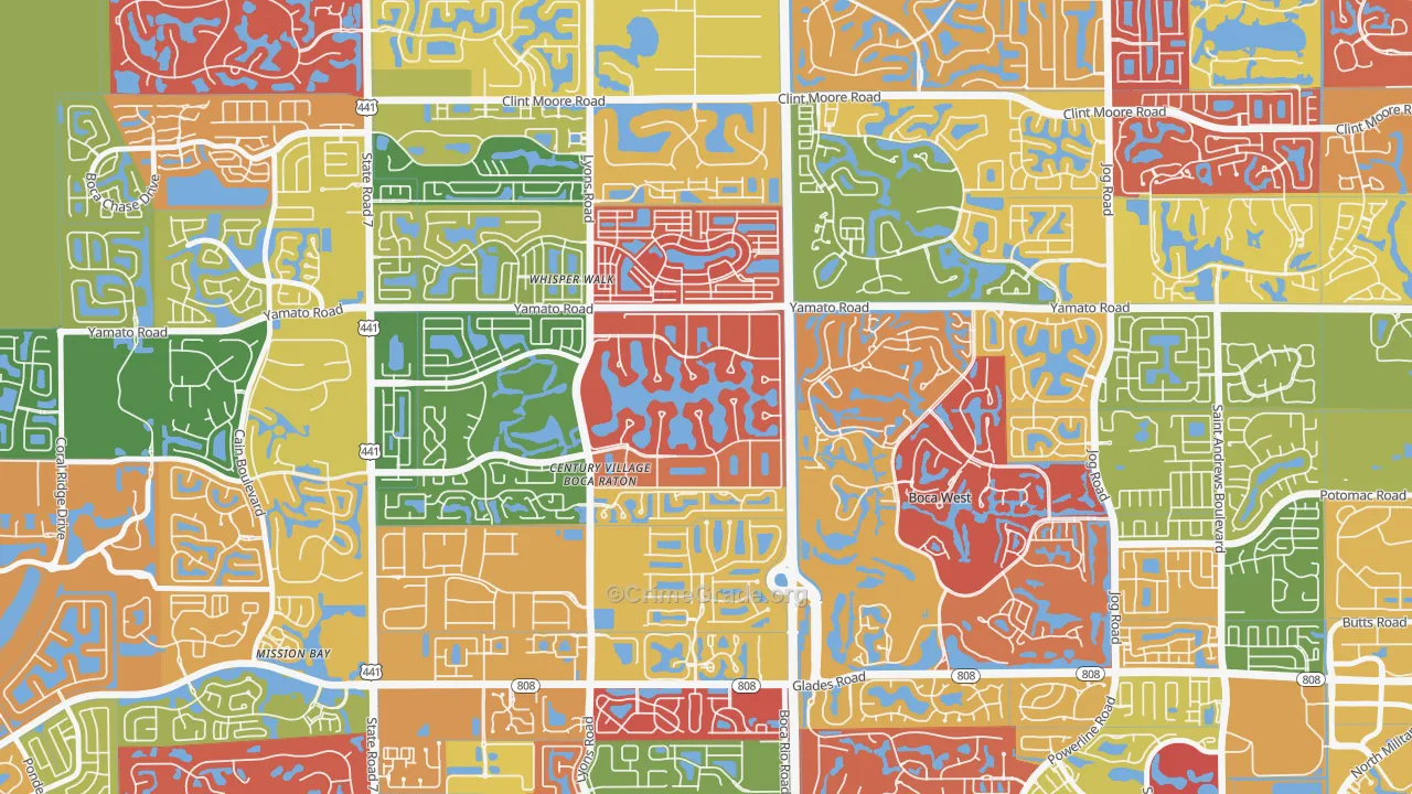 Century Village West, Boca Raton, FL Map of Arson Rates