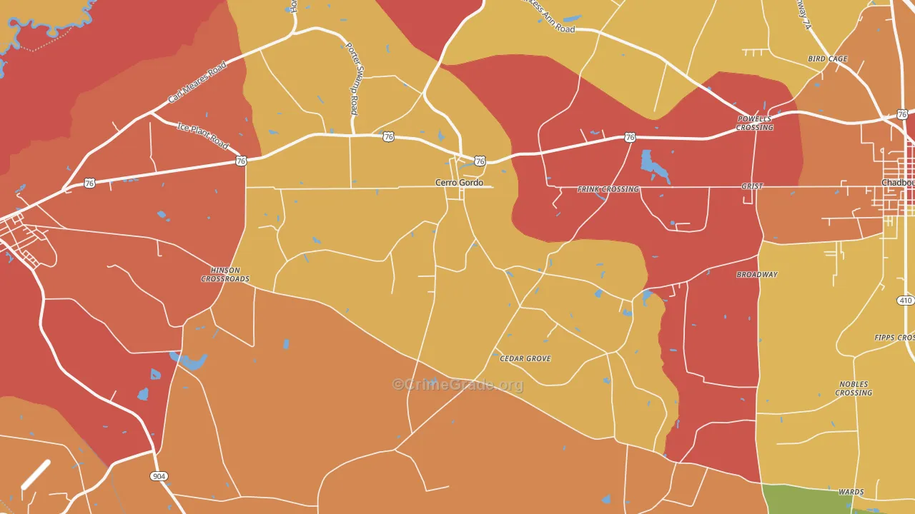 Cerro Gordo, NC Map of Arson Rates