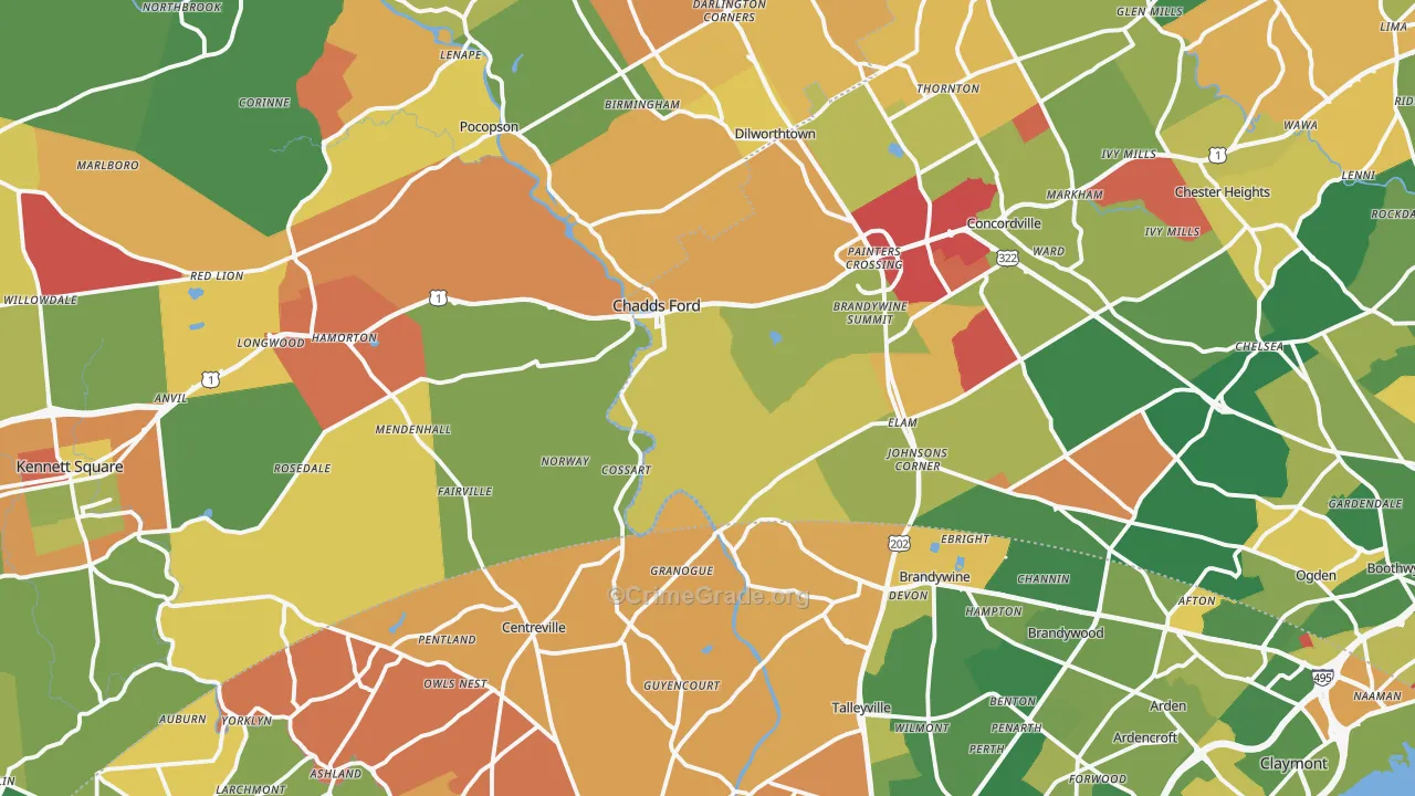 Chadds Ford, PA Map of Arson Rates