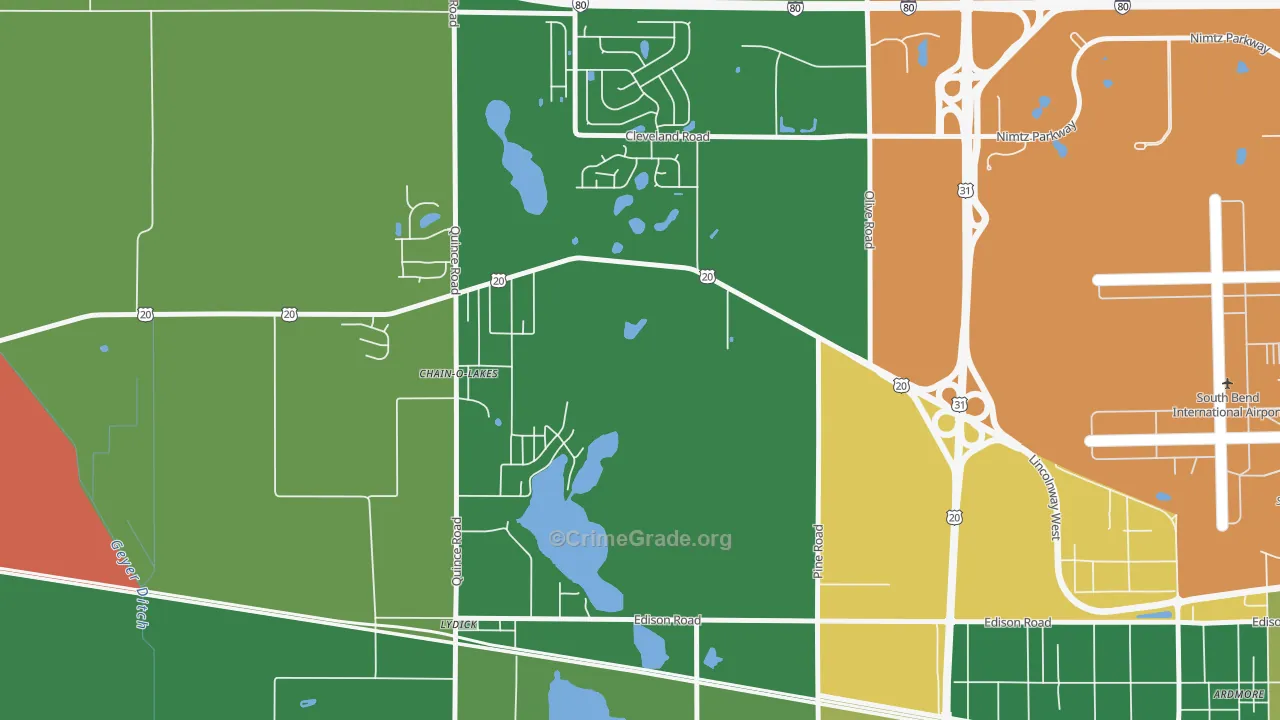 Chain-O-Lakes, IN Map of Arson Rates