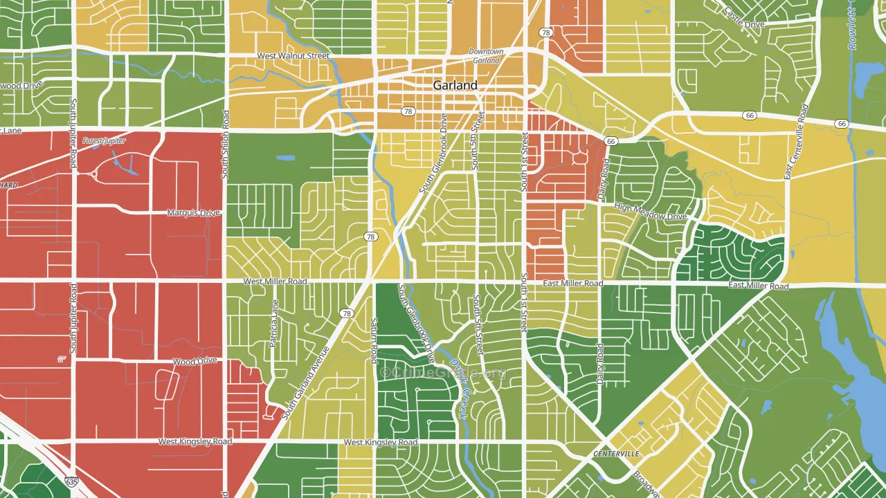 Chandler Heights, Garland, TX Map of Arson Rates